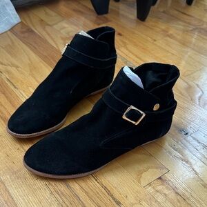 House of Harlow 1960 Black Ankle Boots with Gold Buckle